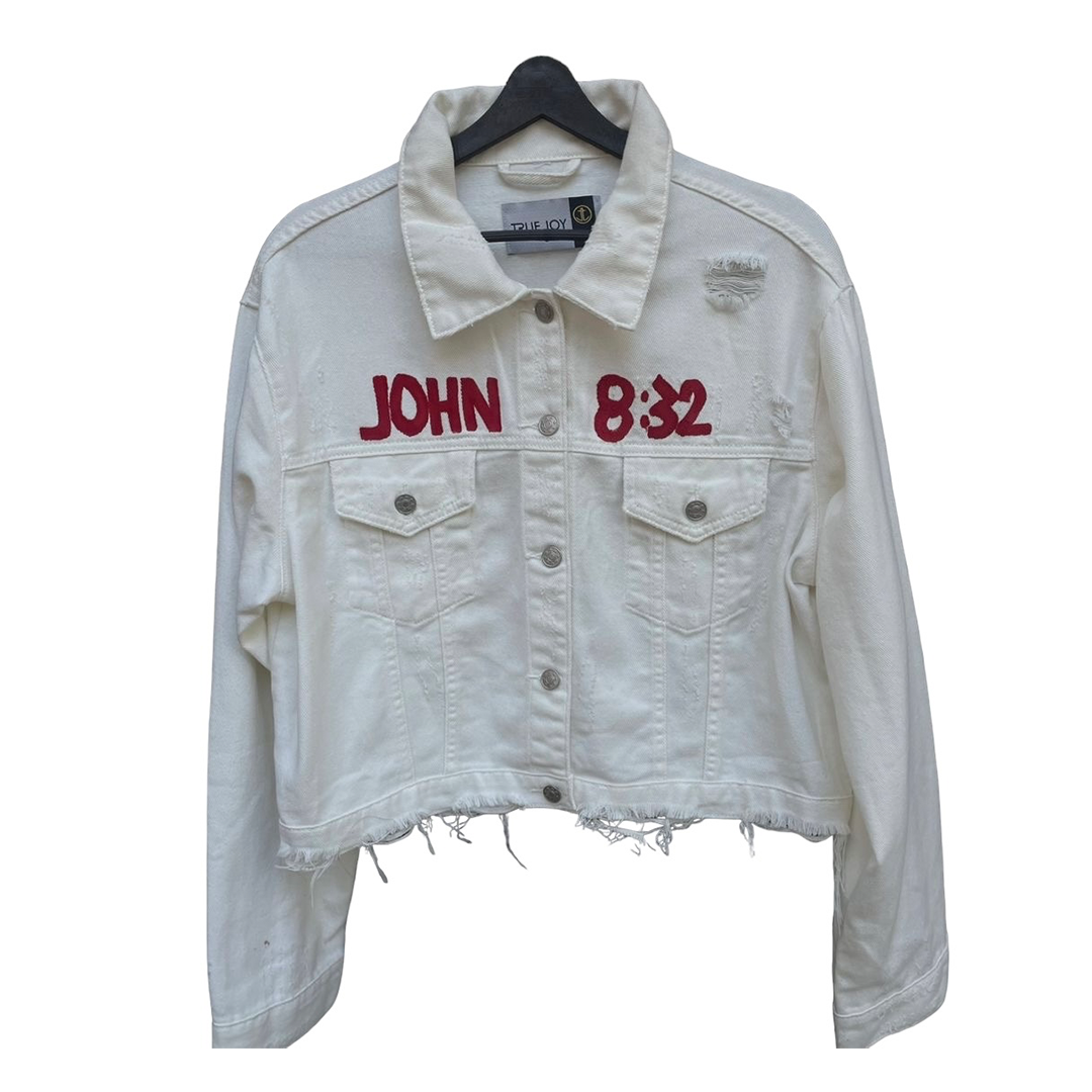 TRUE JOY WOMAN WHITE FABRIC JACKET JHON 8:32 PAINTED