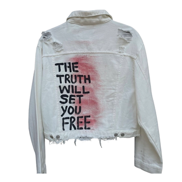 TRUE JOY WOMAN WHITE FABRIC JACKET JHON 8:32 PAINTED