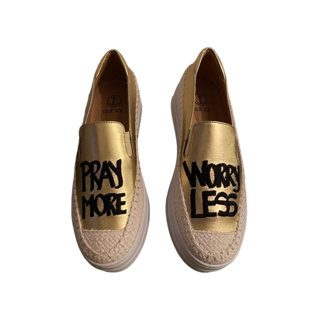 3x7 True Joy Woman EMBRO Shoes Gold PRAY MORE